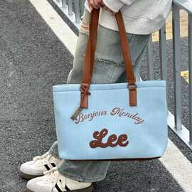 Lee新款通勤托特包春夏大容量条纹手提购物包女大学生百搭单肩包