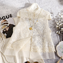 南油2025新款真丝欧根纱刺绣珠片新中式国风马甲立领蕾丝无袖防晒
