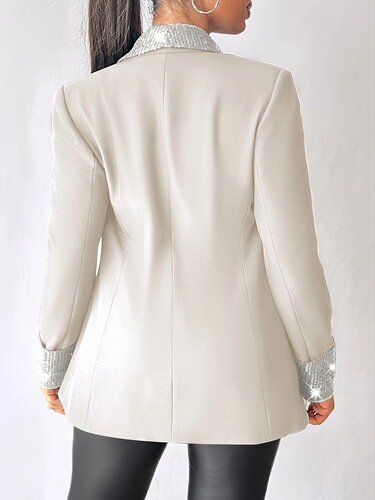 Women's Elegant Sequin Shawl Collar Blazer Jacket Solid