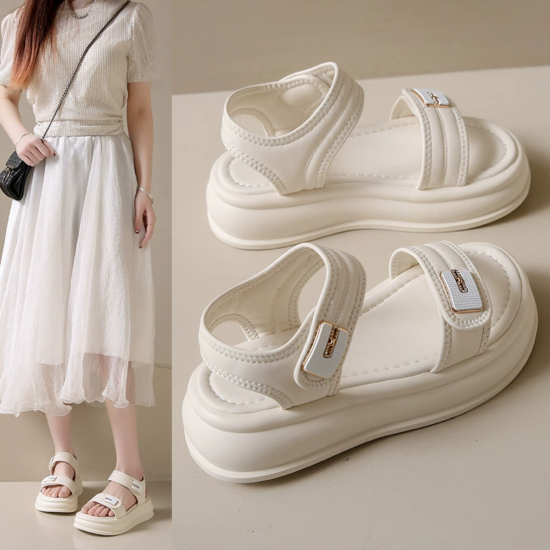 Размер 36-42, женская обувь большого размера на толстой подошве и сандалии на липучке для женщин, которые можно носить на улице летом, новые повседневные студенческие сандалии.