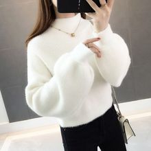 仿水貂绒毛衣女秋冬外穿半高领加厚2025新款小个子宽松针织打底衫