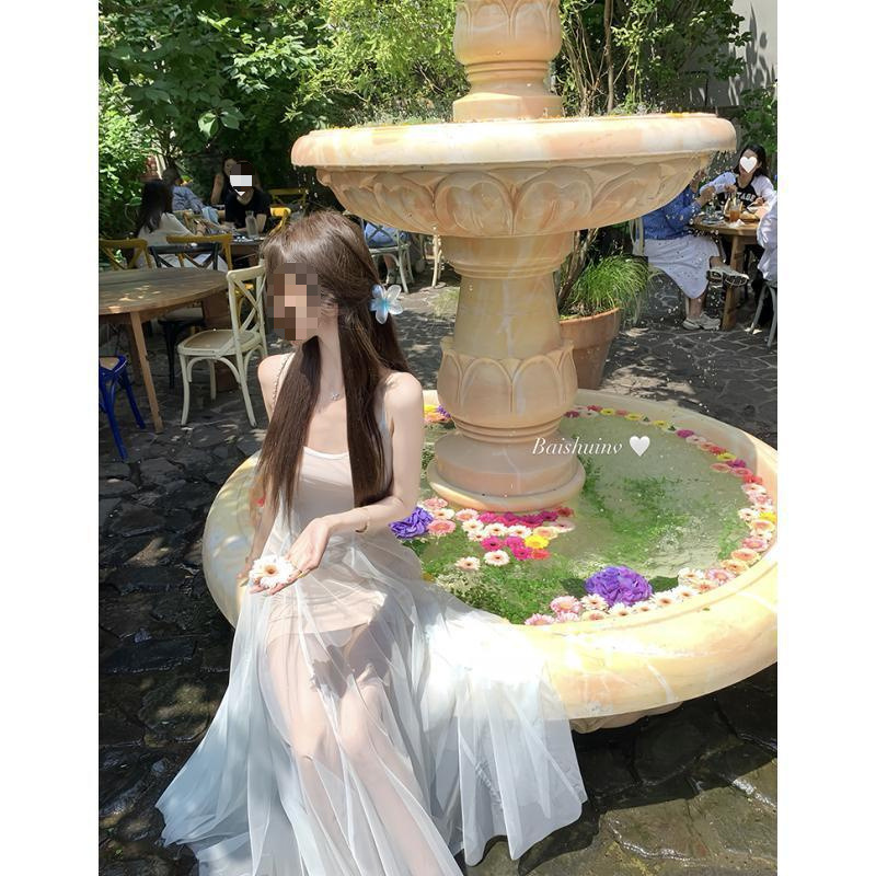 Strap Dress for Women 2026 Summer French Style Waist-Cinching Slimming Tea Break Chiffon Mesh Sleeveless Long Dress Strap Dress for Women 2026 Summer French Style Waist-Cinching Slimming Tea Break Chiffon Mesh Sleeveless Long Dress