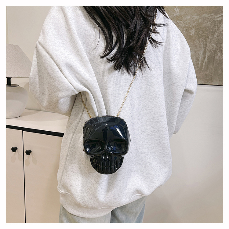 189g Weight Zipper Closure Type Single Shoulder Strap Strap Type Shoulder Bag Bags Type Casual Occasion Plastic Material Skull Pattern All Seasons Season Women's Gender Streetwear Style Oval Shape Mini Size Women's Mini Plastic Skull Streetwear Oval Zipper Shoulder Bag 38