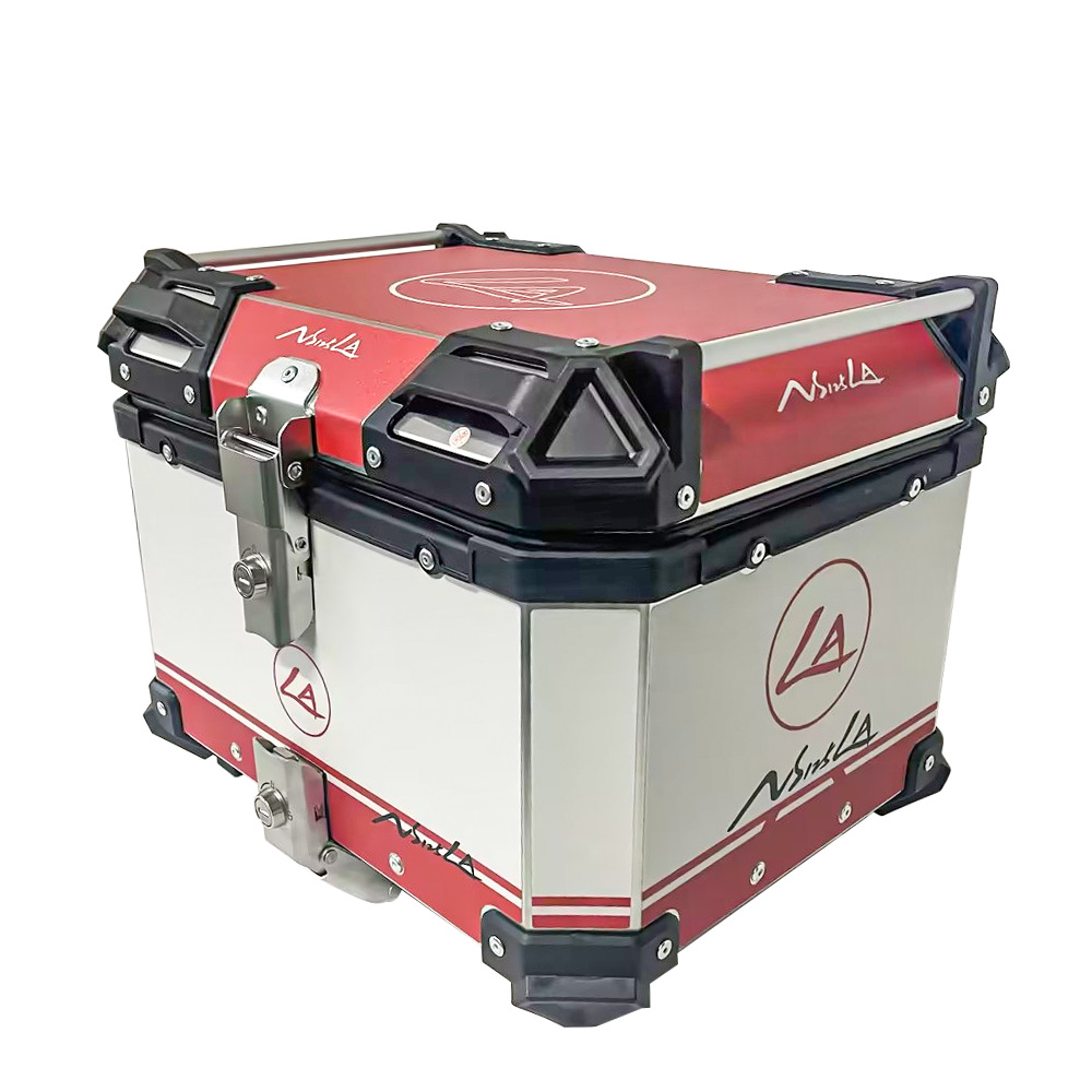 Customized 45L decalco de aluminio rojo maletero de aleación de aluminio desmontaje rápido fondo impermeable contra colisiones maletero de equipaje