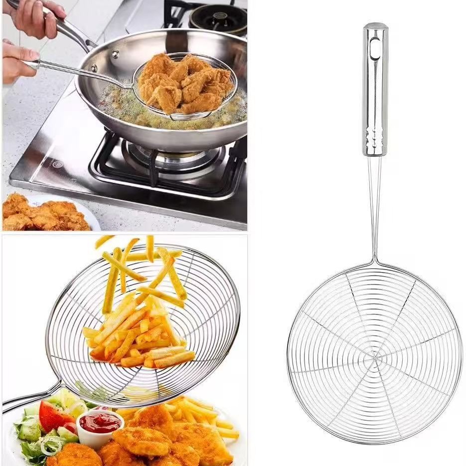 Cuchara de acero inoxidable cuchara de cocina frita cuchara de malla fina cuchara de fideos granja cuchara de filtro cuchara de filtro de malla de bolinillos anticaldado