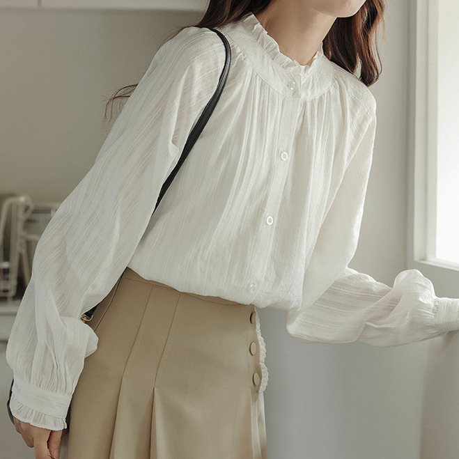 边白衬衫女设计感小众2025春秋新款长袖叠穿衬衣宽松甜美上衣|undefined