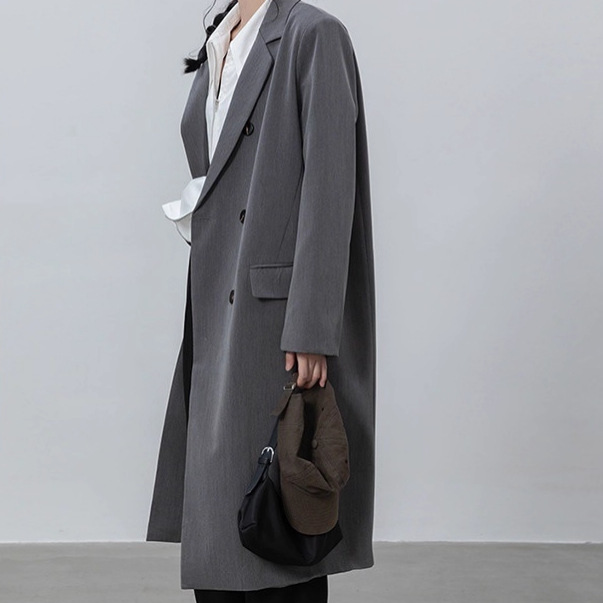 Gray Suit Coat for Women, Autumn 2025 New Long Black Petite Elegant Right Shoulder Blazer
