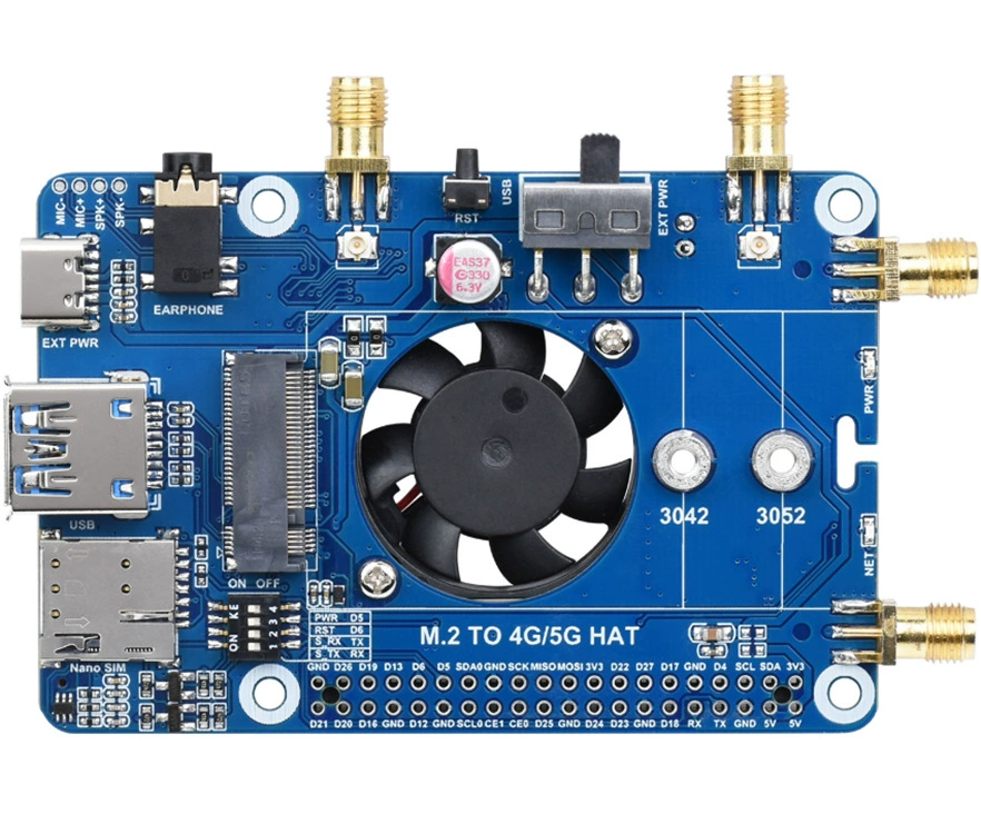 SIM8202G/8262E-M2 Raspberry Pi Expansion Board Four Aids 5G Communications NSA Domestic Full Frequency Band