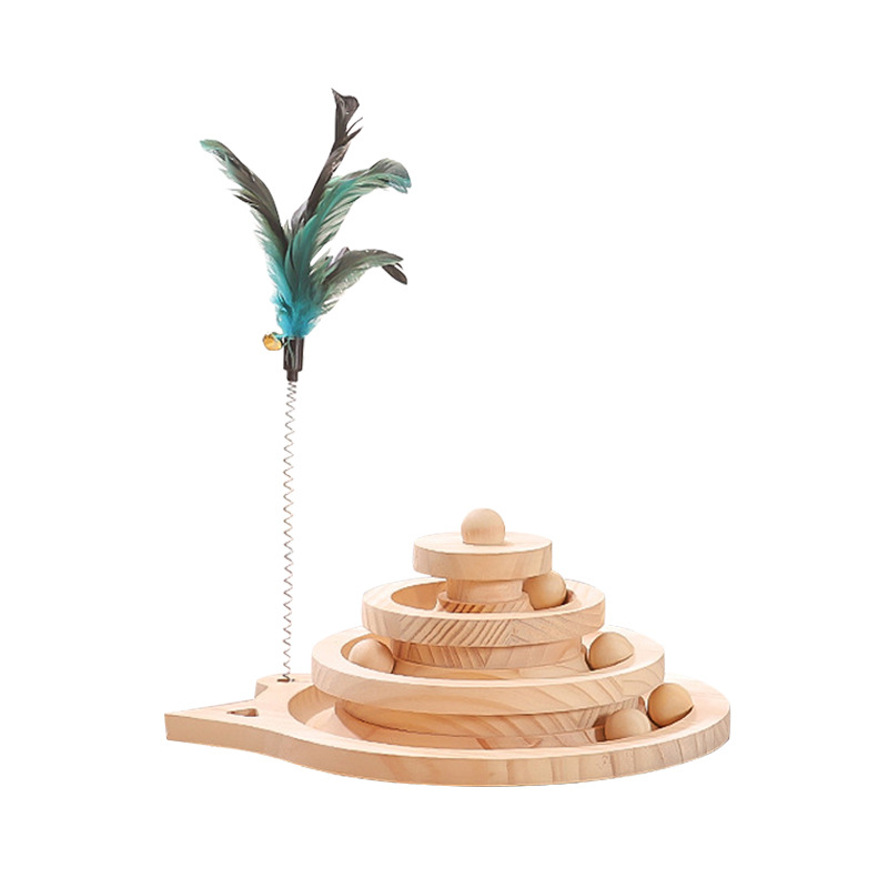 Entrega de una sola pieza gato juguete de madera maciza plato giratorio auto-Hola gato divertido palo gato bola pequeño ratón madera maciza tablero del rasguño gato suministros