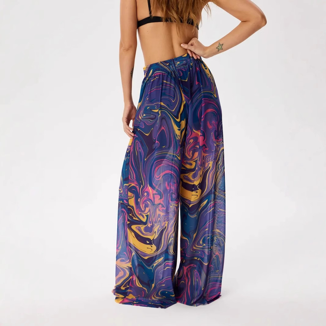 2025 nuevo estilo ruso europeo y americano Amazon TEMU sexy pantalones casuales de gasa de cintura alta para mujer