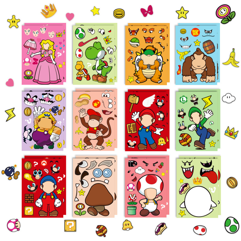 Cross-Border Mario Game Stickers Anime Cartoon Family Interactive Puzzle DIY Face Stickers