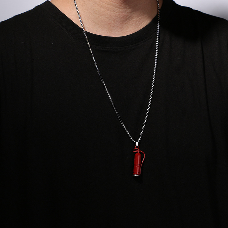 Kreatívne a inovatívne šperky s príveskom, Earth Cool Bouncing Di, náhrdelník z nehrdzavejúcej ocele s hasiacim prístrojom_voghion.com
