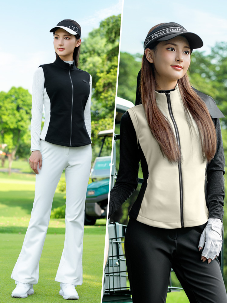 Áo vest nữ golf PGM thu đông hút ánh sáng giữ ấm, dây kéo vô hình, viền eo — Áo vest kaki [lớp lót hấp thụ ánh sáng và sưởi ấm/dây kéo vô hình/viền eo] YF846