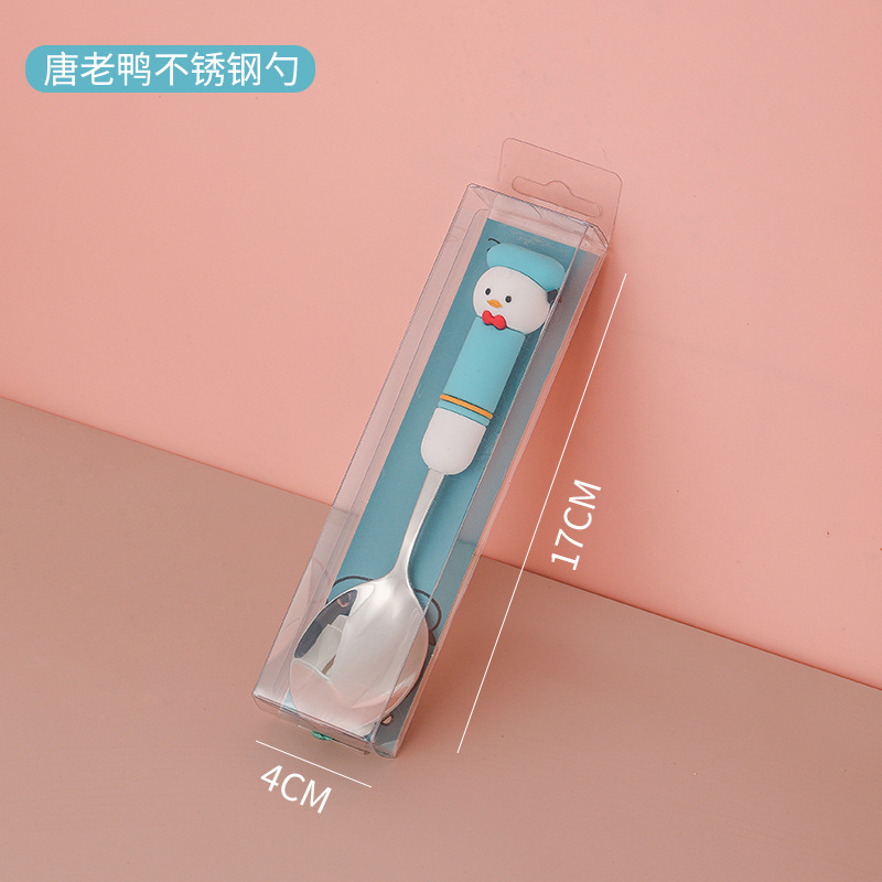 Cuchara de acero inoxidable de Disney Juego de tenedor y cuchara para niños Cuchara de comida casera Cuchara de comida para bebés Cuchara pequeña Dibujos animados de alto valor