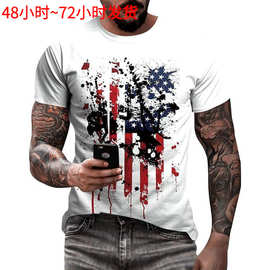 现货跨境欧美男装wish速卖通ebay新款美国独立日主题印花短袖T恤