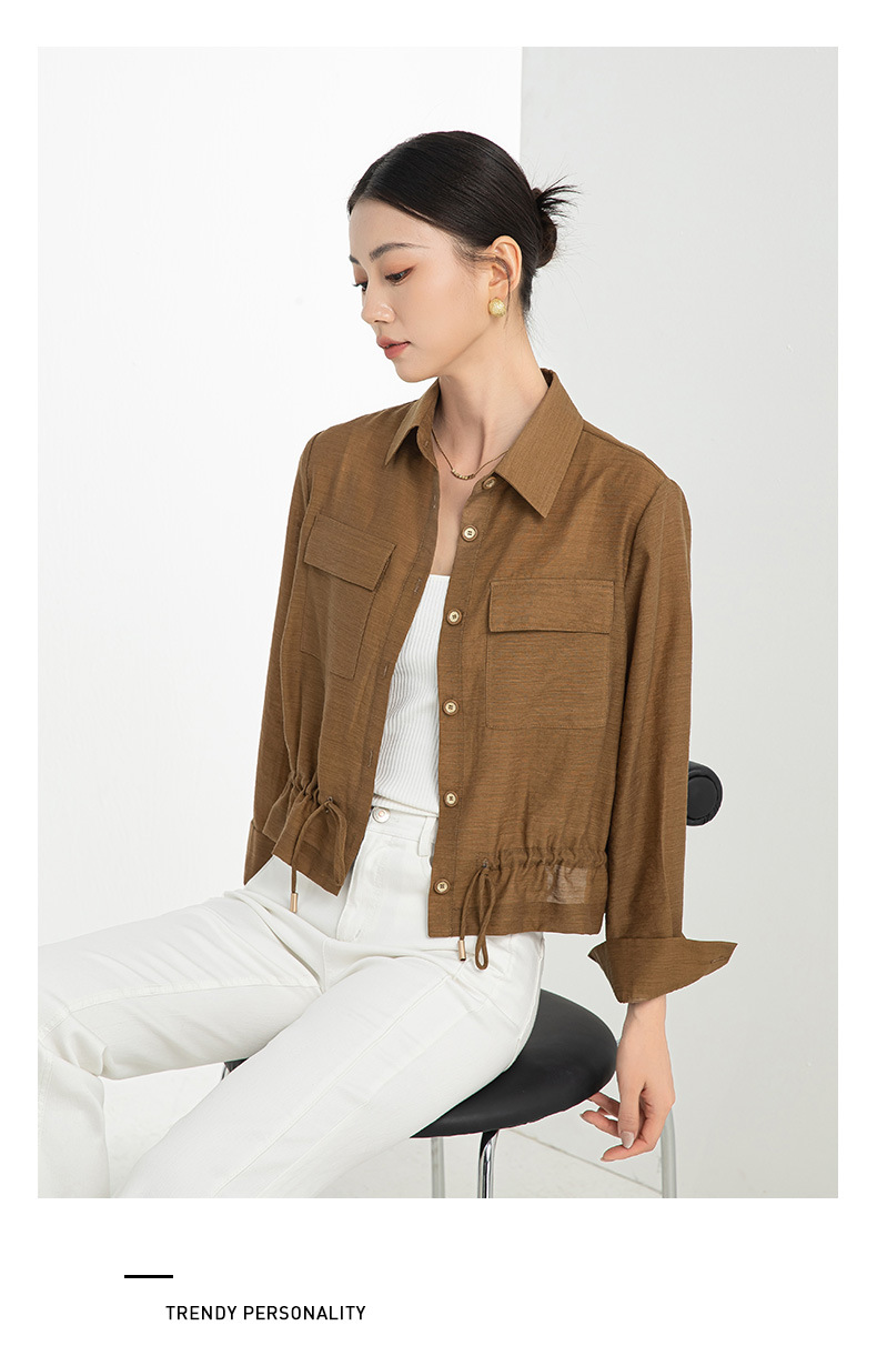 Áo khoác chống nắng nữ dáng dài tay dài chất liệu Tencel mỏng nhẹ form ôm — Màu trắng be chi tiết 22
