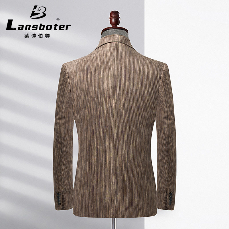 Áo vest nam nhung kẻ chống nhăn không cần là, dáng ôm, cổ vest một hàng hai nút — Màu cà phê, Màu xanh, Màu xanh lá