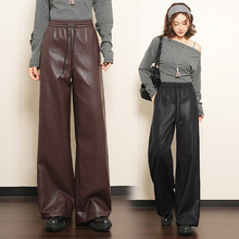 专柜正品海宁皮裤女秋冬2025新款小个子真皮高腰直筒阔腿裤子春秋