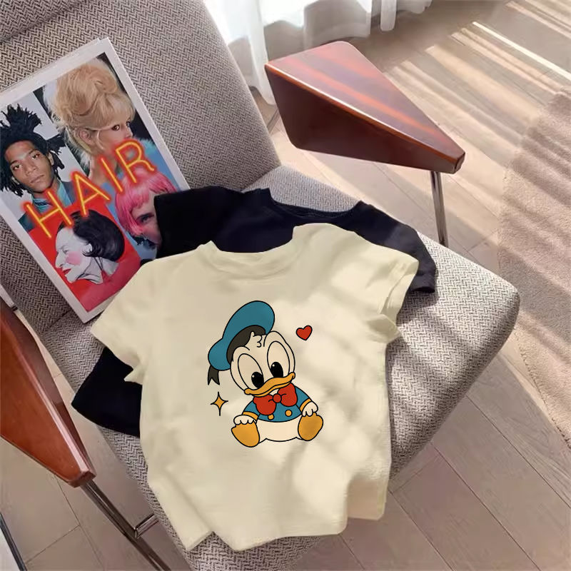 Sweet and Spicy Style Donald Duck Short T-shirt Women's Summer New Dopamine Slim-fit Cartoon Slim-fit Small-crowd Shoulder Top