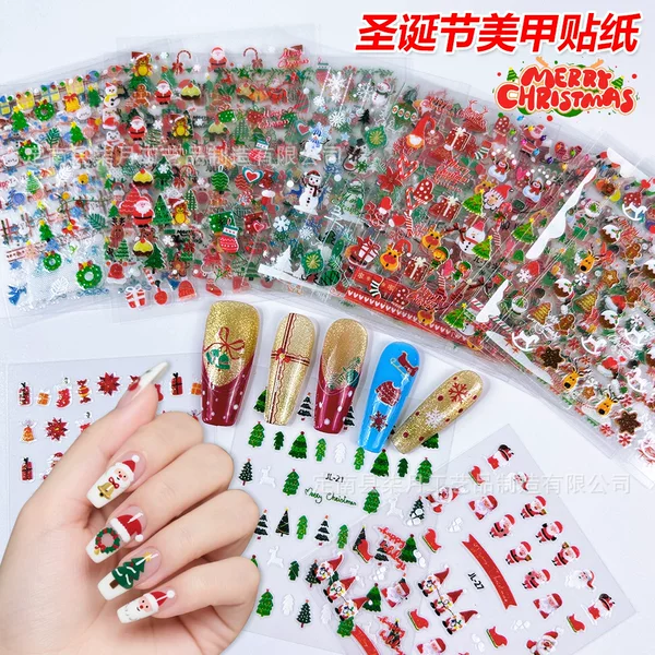 26 New Christmas Nail Stickers with Glitter, Santa Claus, Trees, Reindeer, Little Snowmen, Children's Nail Stickers
