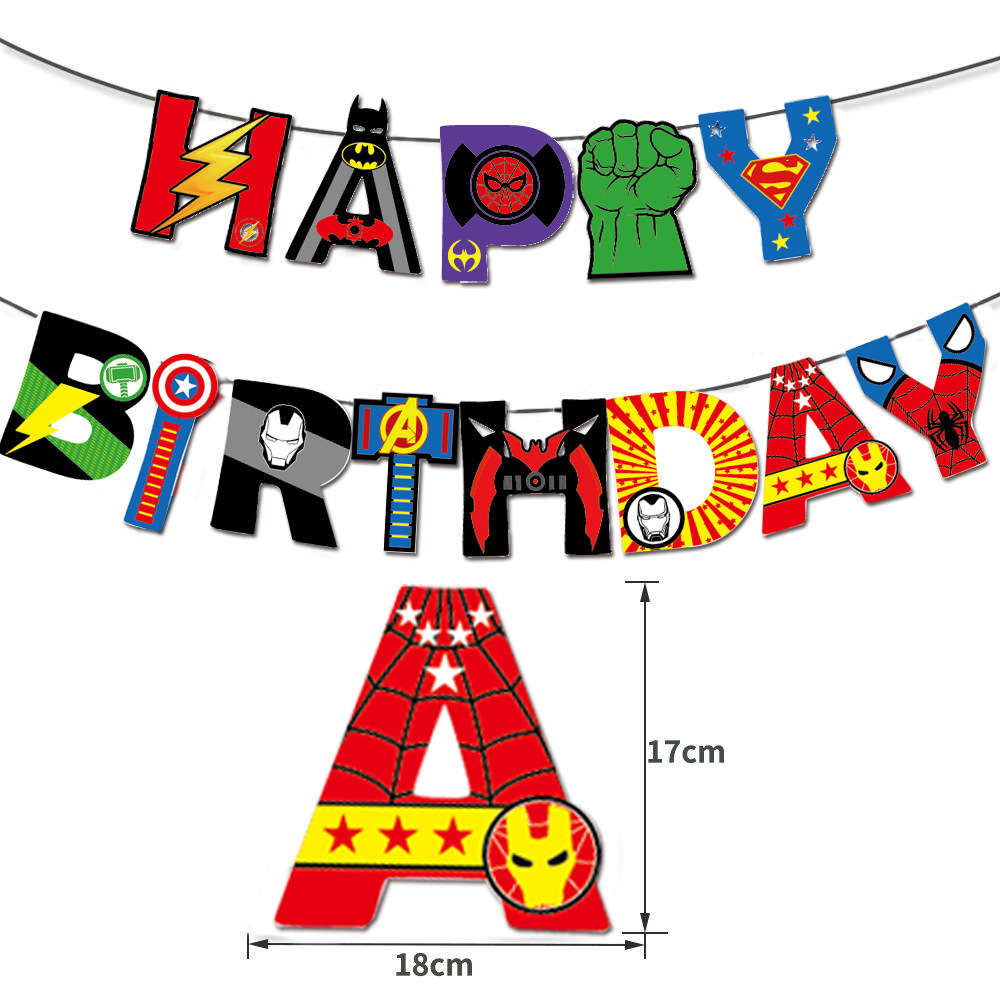 Cross-border Superhero Theme Party Decoration Birthday Bunting Children's Birthday Party Paper Banner Wholesale Customization
