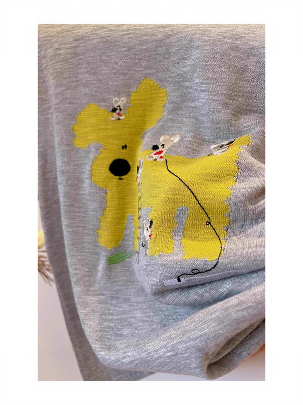 藏蓝色小狗刺绣针织短袖T恤女夏季超好看独特漂亮上衣|undefined