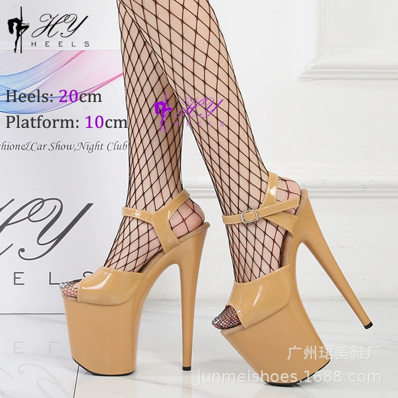 Сандалии на очень высокой платформе 20 см из лакированной кожи, сексуальные, больших размеров, для танцев на пилоне, с глянцевым покрытием