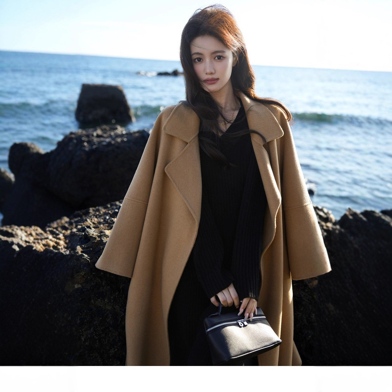 红色2025冬季新款100%羊毛大衣女冬双面呢中长款羊绒毛呢外套女装|undefined