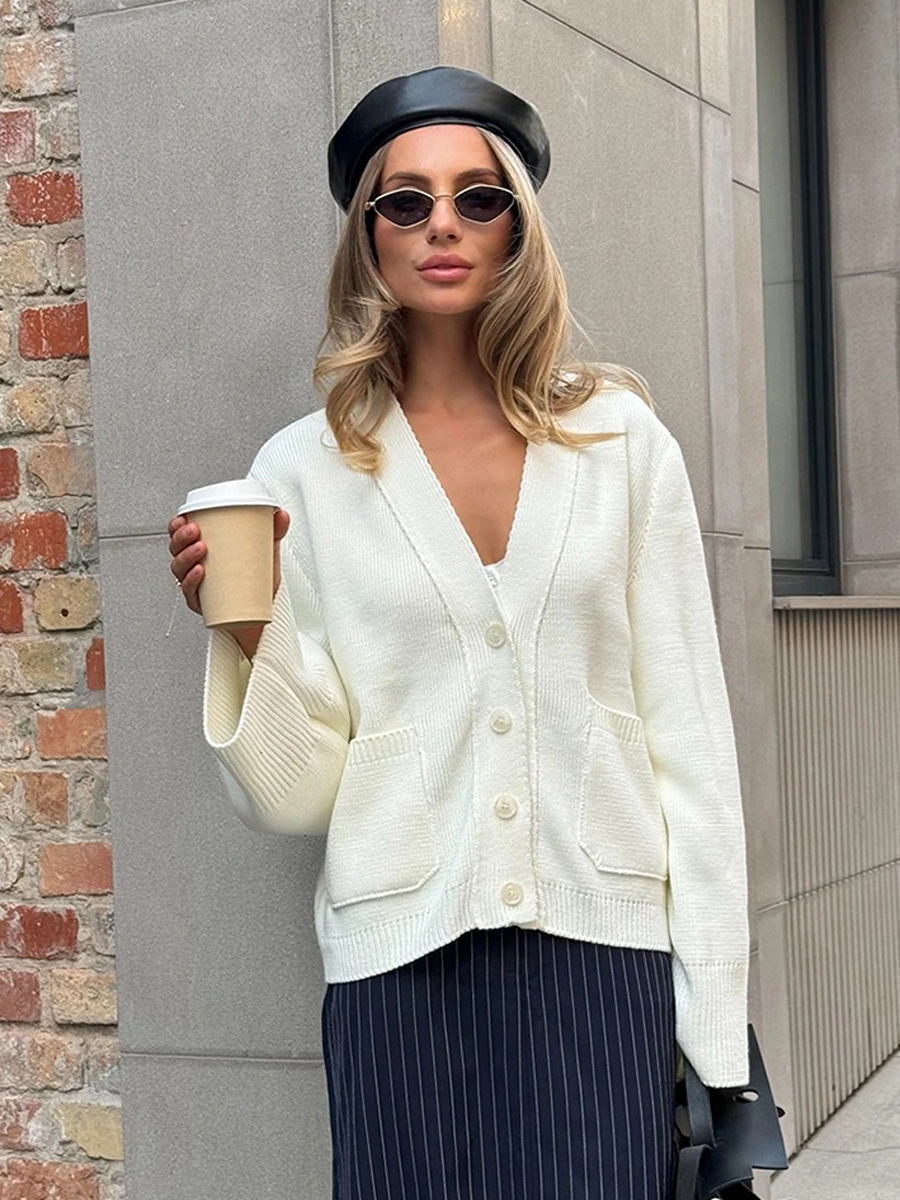 Cardigan de punto suéter suelto transfronterizo Europa y los Estados Unidos otoño / invierno 2025 Cardigan de punto de cuello V suéter suelto de viento flojo mujeres