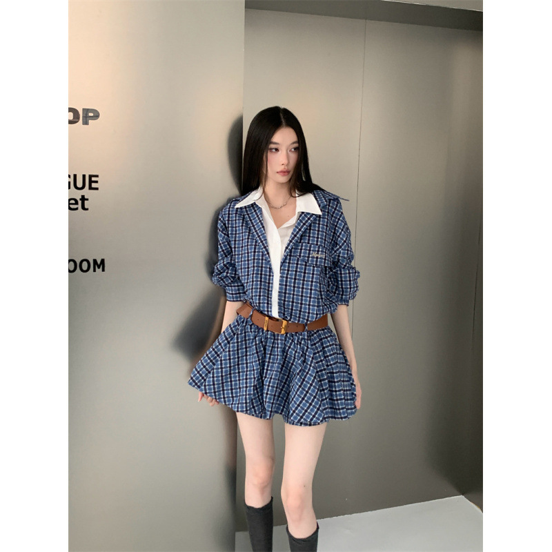 Real Shot of Fake Two-Piece Hepburn Style Dress for Women in Autumn, Waist-Cinching Bud Skirt and Short Skirt Real Shot of Fake Two-Piece Hepburn Style Dress for Women in Autumn, Waist-Cinching Bud Skirt and Short Skirt