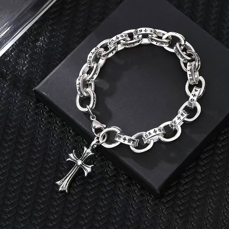 Fashionable Kro Star New Carved Personality Cross Trendy Punk Style European and American Retro Couple Bracelet Fashionable Kro Star New Carved Personality Cross Trendy Punk Style European and American Retro Couple Bracelet