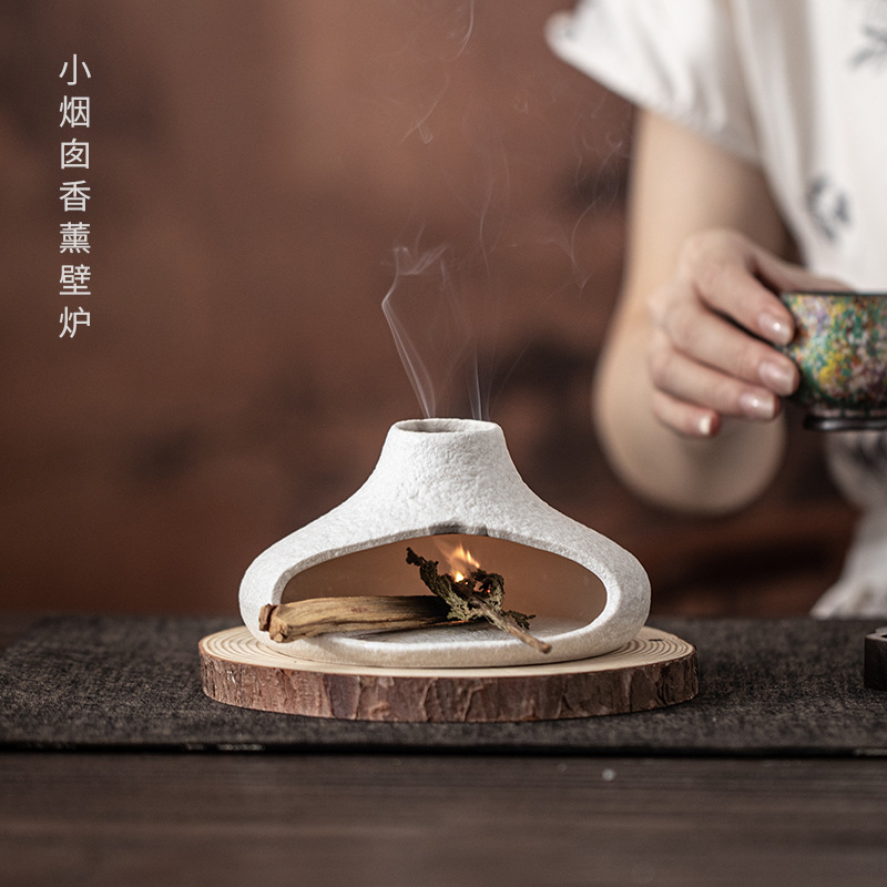 小烟囱壁炉 陶瓷香薰炉圣木雪松鼠尾草家用装饰氛围摆件茶道配件