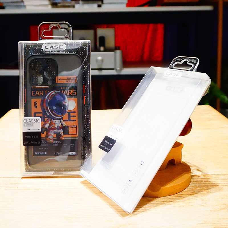 Transparent PVC phone case packaging box for Huawei and Apple iPhone 14 phone cases with PET glue box