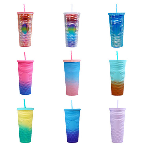 Cross-border brand Durian Cup Large Capacity Starbucks Same Style Double-layer Plastic Straw Cup Creative Grab Hand Straw Water Cup