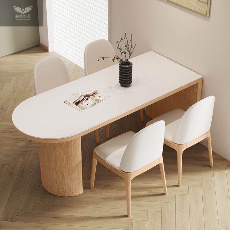 Madera moderna y simple crema de madera semi-círculo nórdica mesa de comedor de madera maciza mesa de pared doméstica pequeña