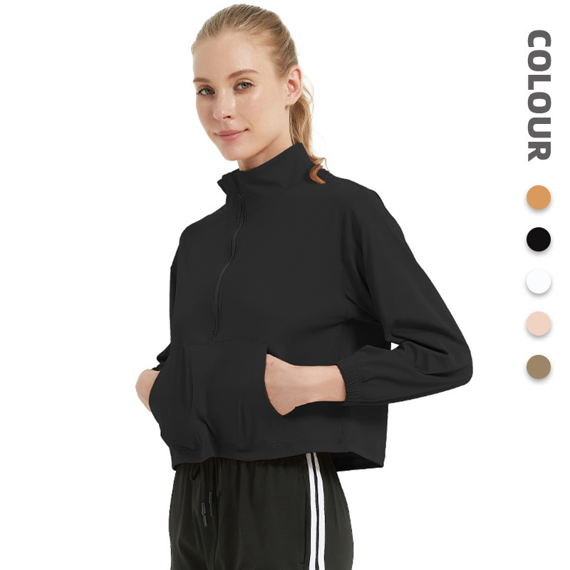 Cross-Border Loose-Fitting Yoga Clothing for Women, Spring and Summer Half-Zip Stand Collar Long-Sleeve T-Shirt, Quick-Dry Sports Top Cross-Border Loose-Fitting Yoga Clothing for Women, Spring and Summer Half-Zip Stand Collar Long-Sleeve T-Shirt, Quick-Dry Sports Top
