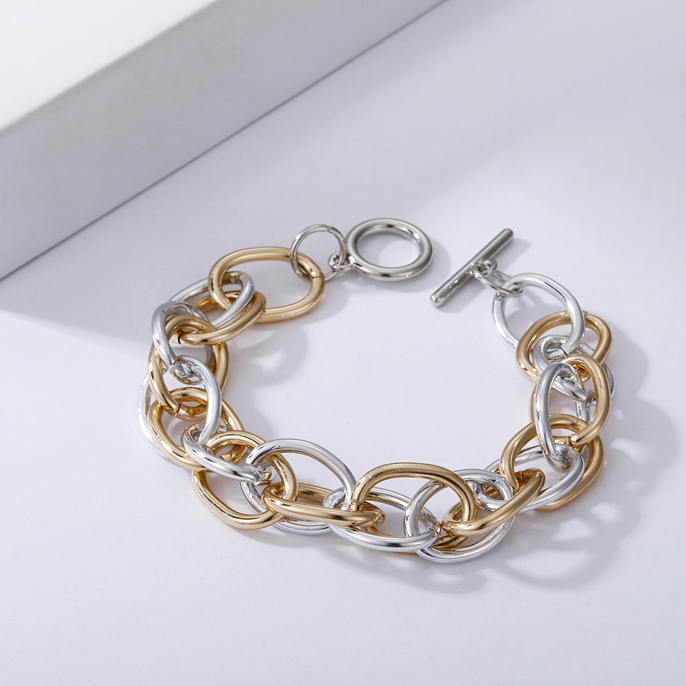 hip hop buckle bracelet for women, creative and simple aluminum alloy, neutral hand jewelry, exaggerated personality, punk thick chain jewelry_voghion.com