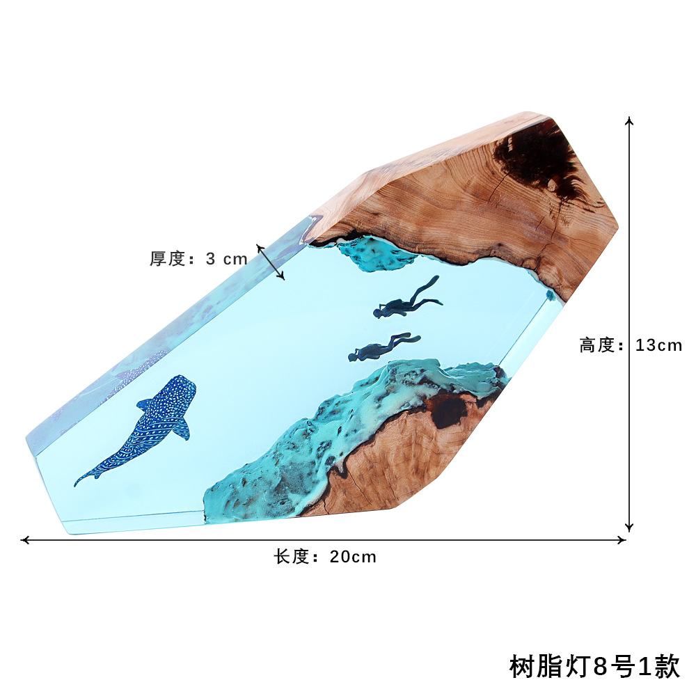Ocean Whale Diver Shipwreck Desktop Art Ornament Solid Wood Resin Night Light Gift Lighting Led Led Lamp