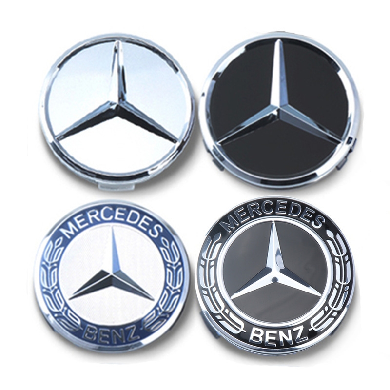 Suitable for Mercedes Wheel Hub Caps with Logo, 75mm Mercedes Wheat Ear Wheel Center Caps, Silver and Black Tire Cap Logo