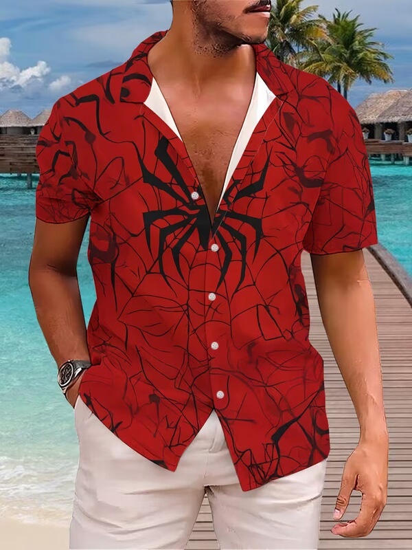 temu y2 fashion cross-border new 3D digital spider print summer shirt men's Spider-Man casual shirt temu y2 fashion cross-border new 3D digital spider print summer shirt men's Spider-Man casual shirt