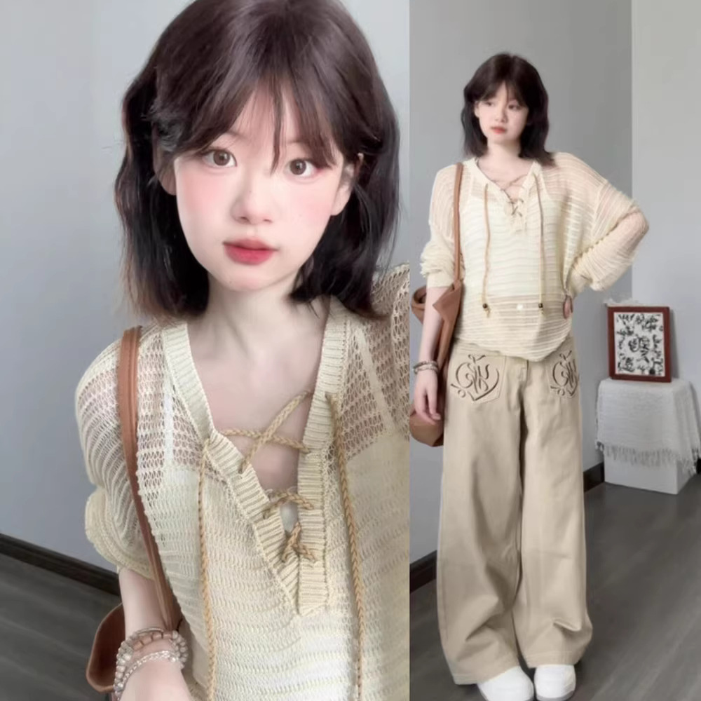 韩系针织衫女早初秋季新爆款高级感镂空罩衫独特超好看小上衣