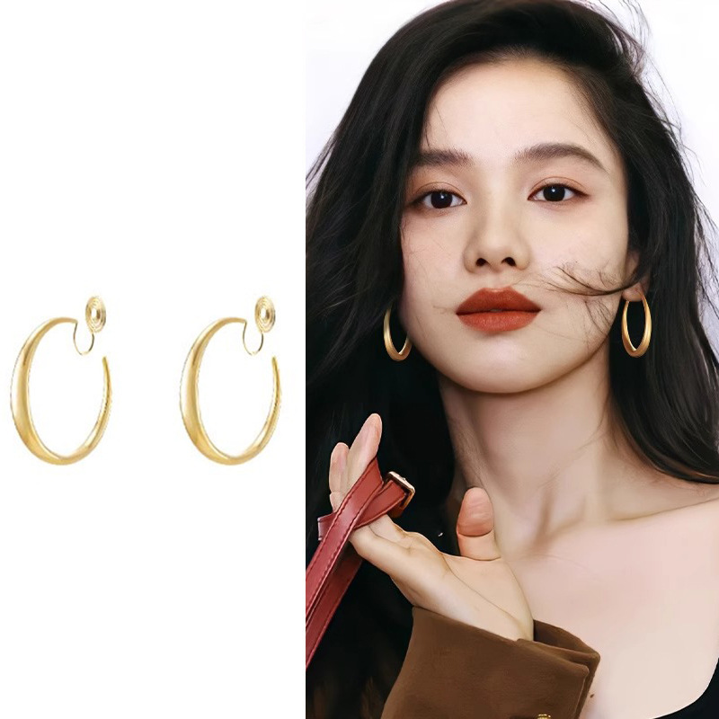 刘亦菲同款素圈耳环2025新款爆款高级感圈圈耳夹女无耳洞耳钉耳饰|undefined