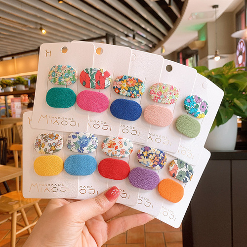 Children's Korean candy-colored fabric oval hairpin mini small BB clip baby bangs side clip floral girls hairpin