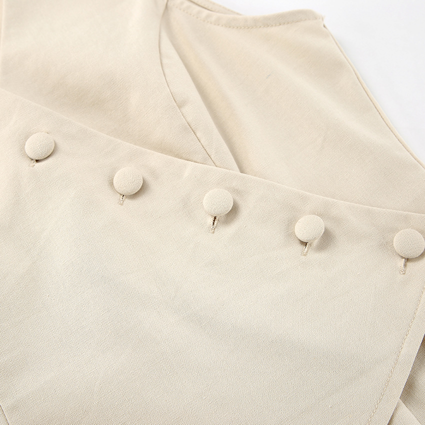 455g Weight Sleeveless Sleeve Length Cotton, Hemp Fabric Type Pant Co-ord Set Sets Type 2 Pieces Set Quantity Business, Daily, Formal Occasion V Neck Neckline Regular Fit Fit Type Solid Color Pattern Summer Season Women's Gender Button Design Streetwear Style Business Daily Formal Women's Streetwear Solid Color Cotton Hemp Button Pant Co-ord Set Pants Sets 7