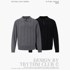 TRYTHMCLUB 竖纹复古polo领简约条纹老钱风潮流男女同款毛衣