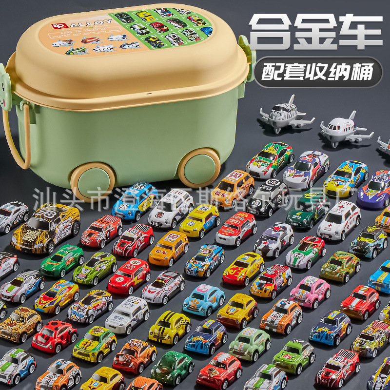 回力車ミニ合金飛行機子供車模型玩具収納バケツ入り金属ブリキ車卸売り|undefined