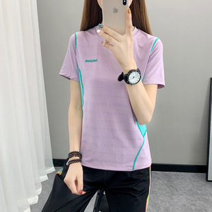 [in stock new style] outdoor quick-drying T-shirt women's short-sleeved breathable color matching hiking running round neck sports quick-drying clothes