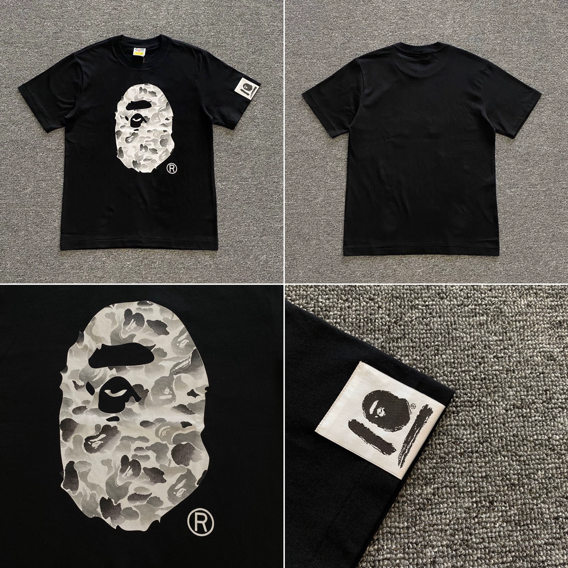 Стильный брендовый топ BAPE с половинными рукавами TEE для мужчин и женщин, камуфляж голова обезьяны, высокого уровня, свободный крой, короткий рукав