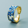 Brand fashionable trend copper blue and white one size ring hip-hop style, accessory, European style, punk style