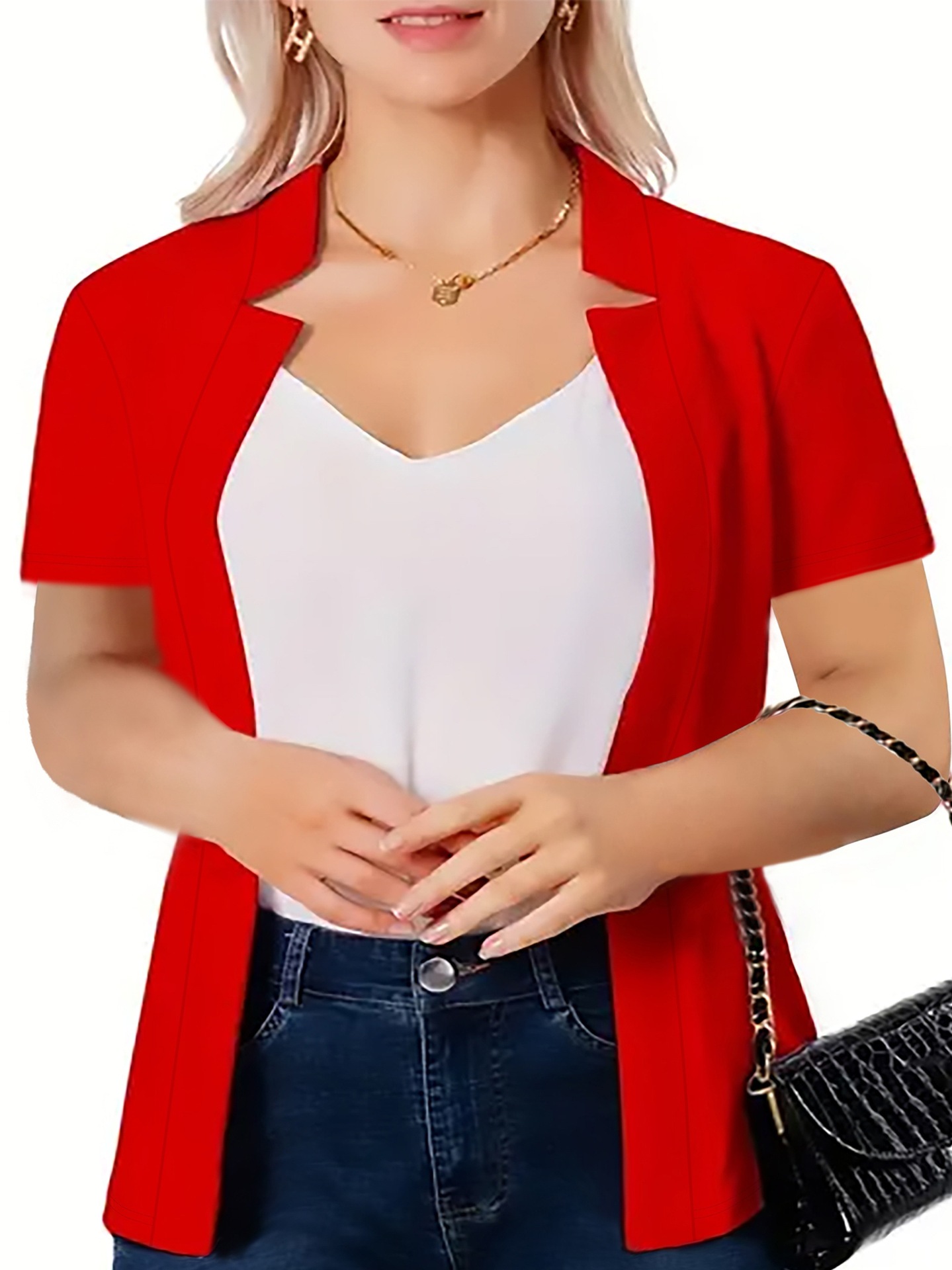 Women's Casual Short Sleeved Jacket Cardigan plus Size Fashion Suit Top for plus Size Clothes_ecoleips.com
